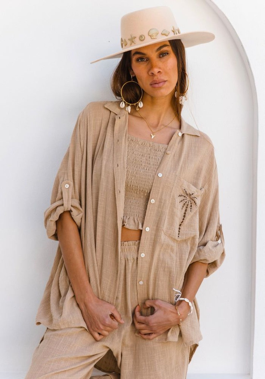 Fashion Cabo Tops | 3 Palms Shirt- Almond Presale