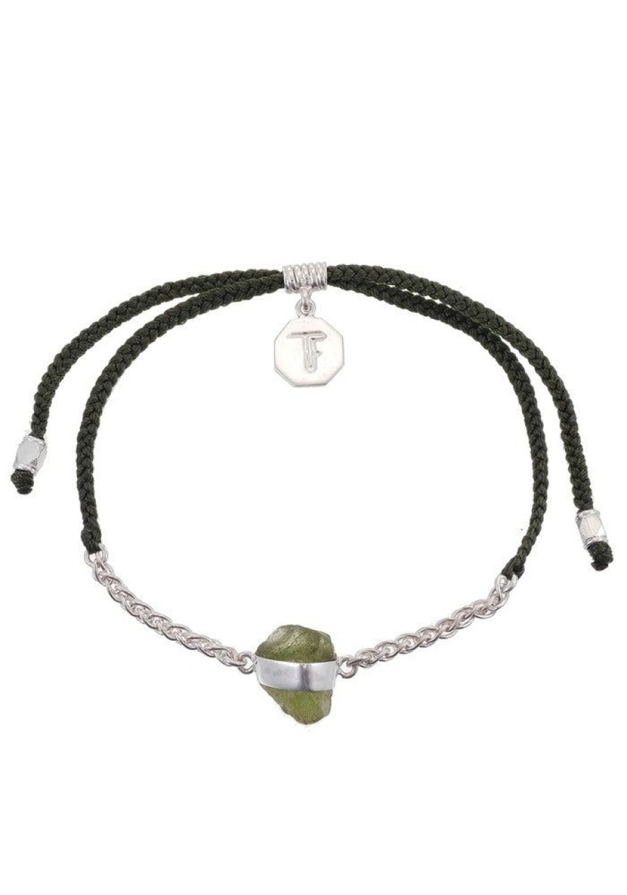 Accessories Tiger Frame Bracelets | Tiger Frame Silver Chain & Cord - Olive With Peridot