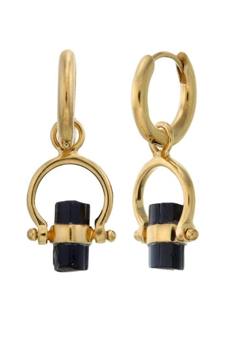 Accessories Tiger Frame Earrings | Tiger Frame Sunday Swivel Hoops- Black Tourmaline