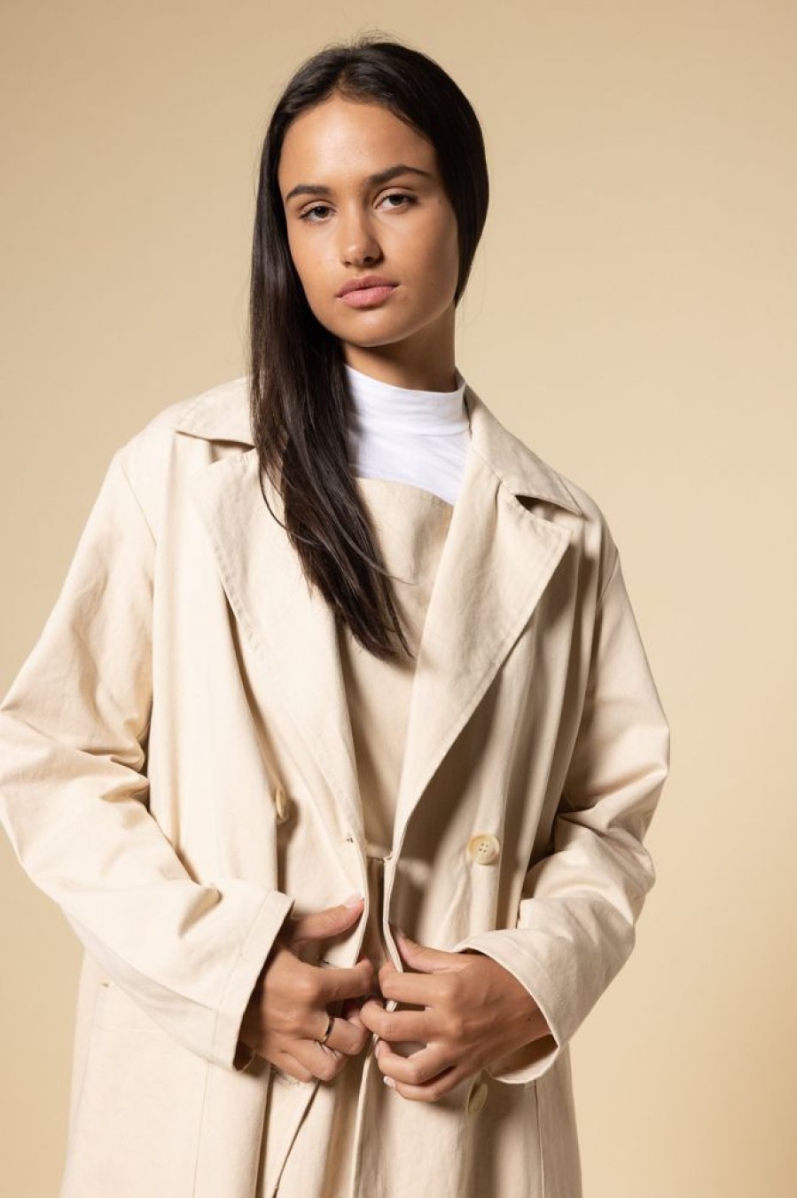 Fashion Opia Tops | Vivienne Trench Coat- Ecru