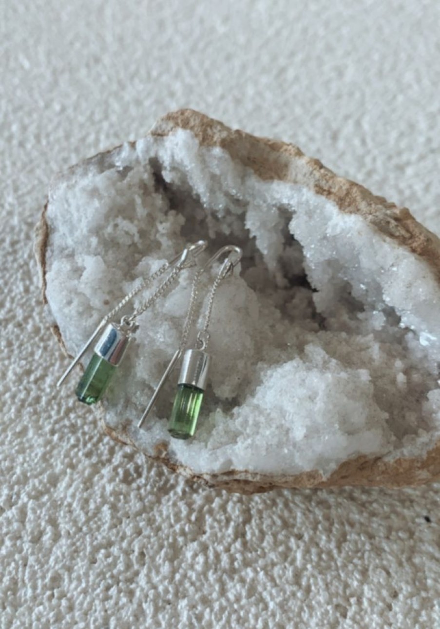 Accessories Tiger Frame Earrings | Tiger Frame Silver Green Tourmaline Crystal Earrings