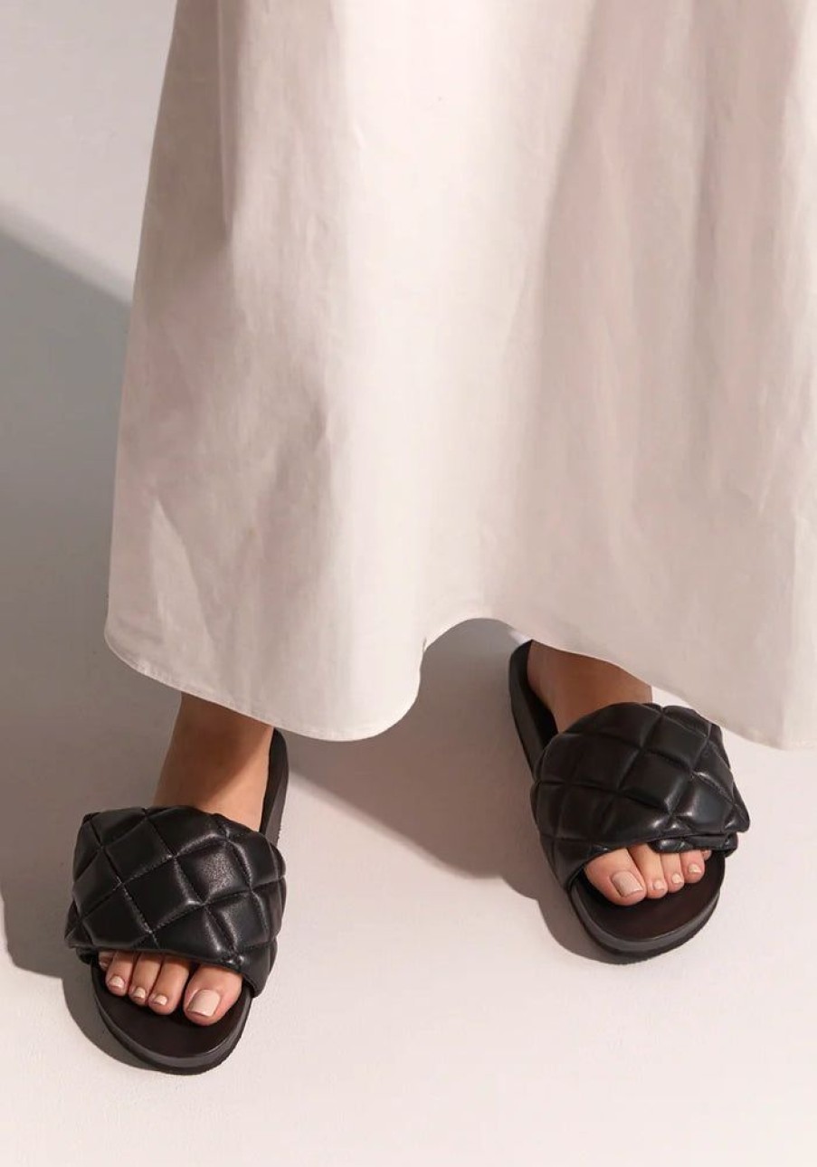 Accessories LA Tribe Sandals & Slides | Quilted Slide - Black