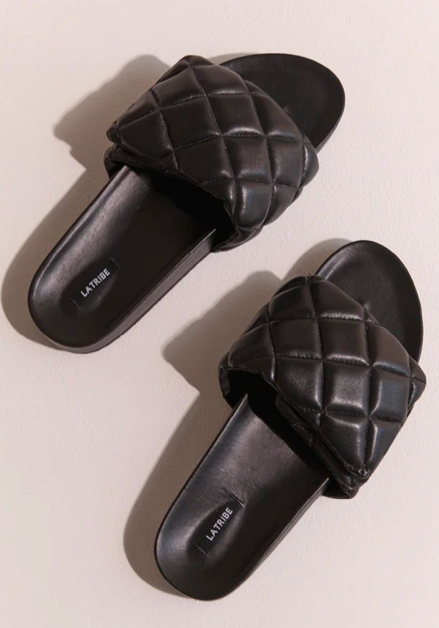 Accessories LA Tribe Sandals & Slides | Quilted Slide - Black