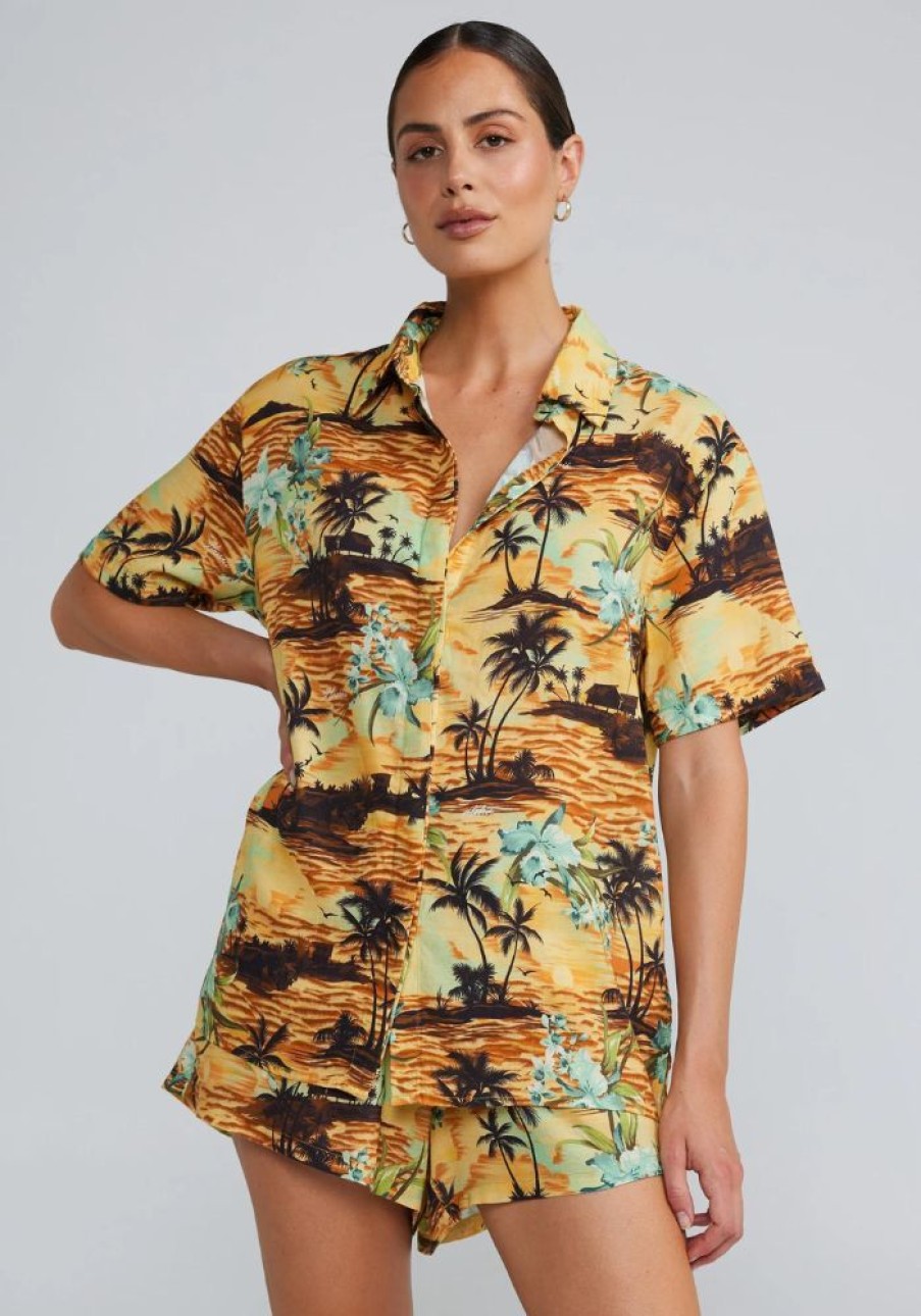 Fashion Poolside Paradisio Tops | Palm Beach Slim Shirt- Sunset