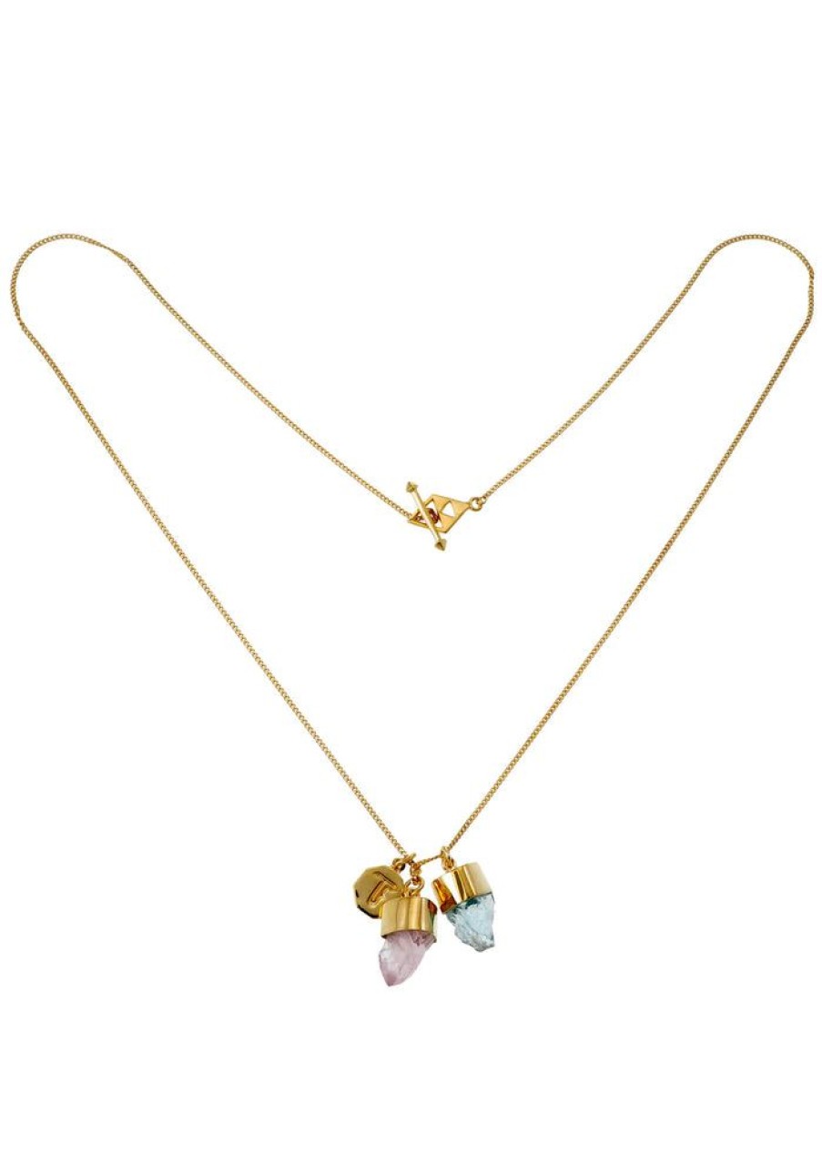 Accessories Tiger Frame Necklaces | Tiger Frame Charm Aquamarine & Rose Qtz Necklace