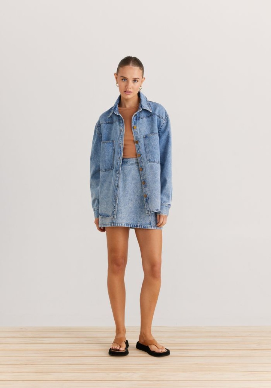 Fashion Daisy Says Tops | Defender Shirt- Washed Denim