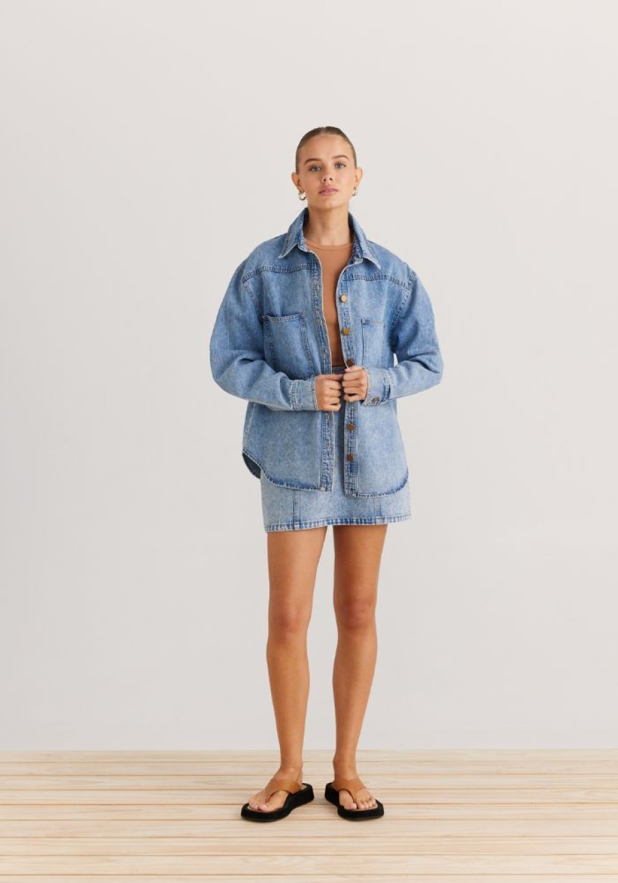 Fashion Daisy Says Tops | Defender Shirt- Washed Denim