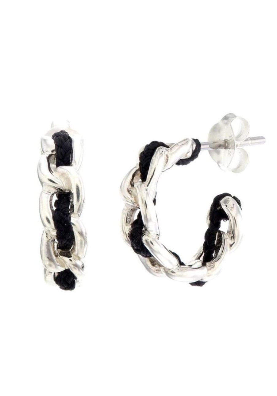 Accessories Tiger Frame Earrings | Tiger Frame Silver Holiday Hoops- Black