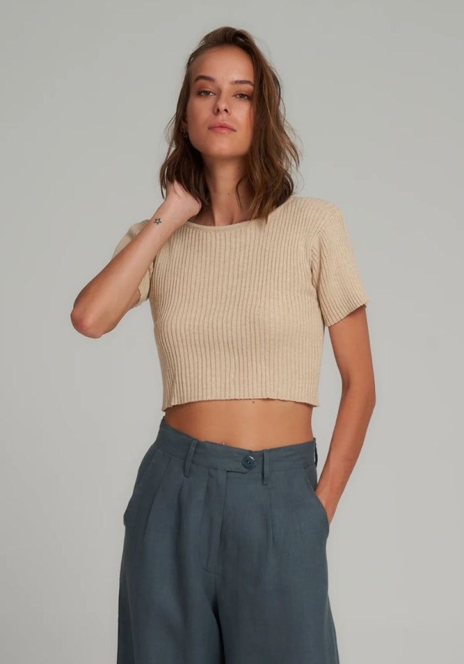 Fashion Lilya Knits & Sweaters | Short Sleeve Knit Top - Sand