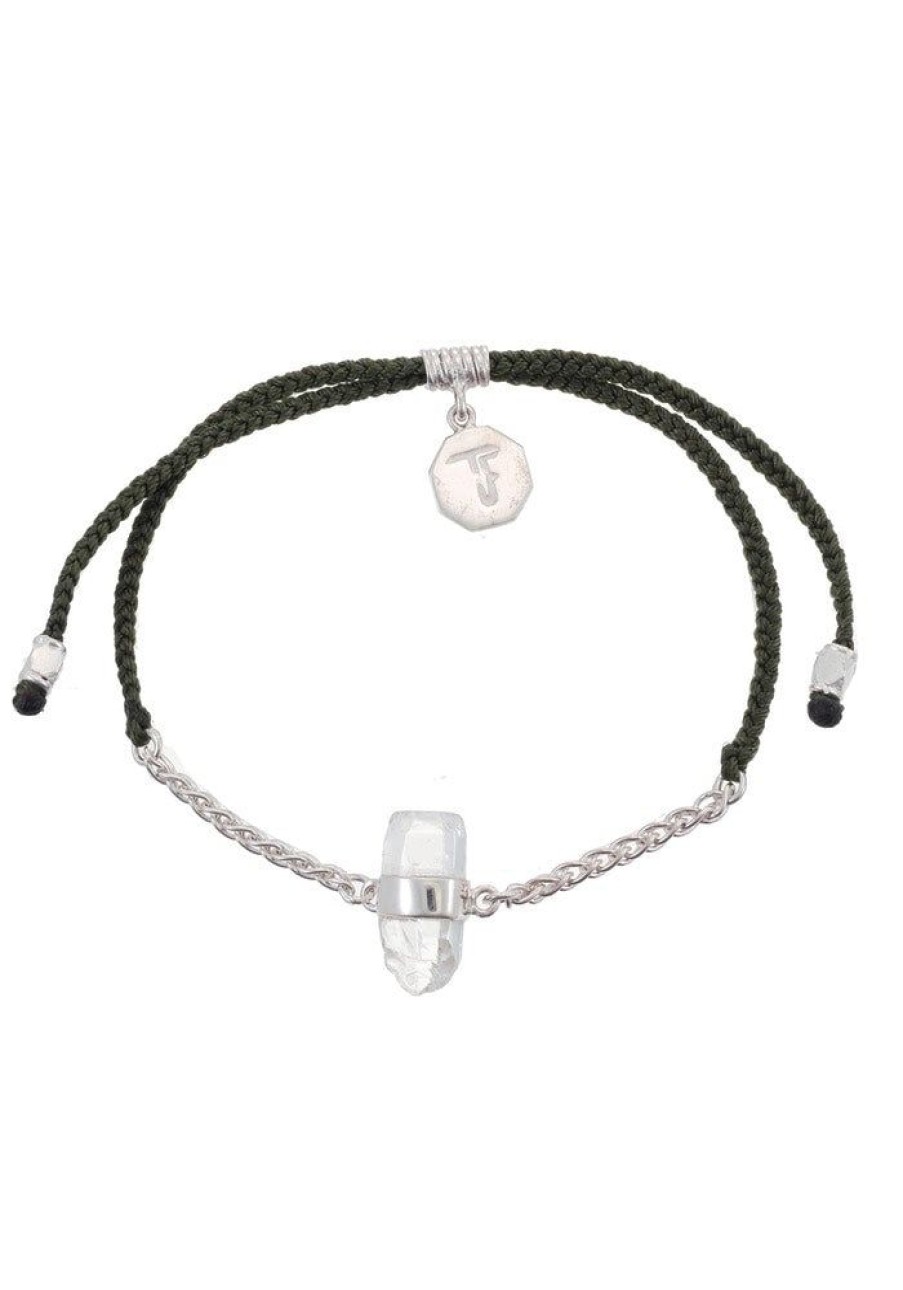 Accessories Tiger Frame Bracelets | Tiger Frame Silver Chain & Cord - Black With Diamond Quartz