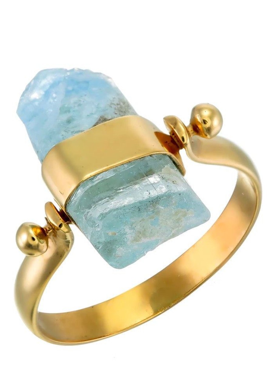 Accessories Tiger Frame Gold Jewels | Tiger Frame Gold Aquamarine Swivel Ring