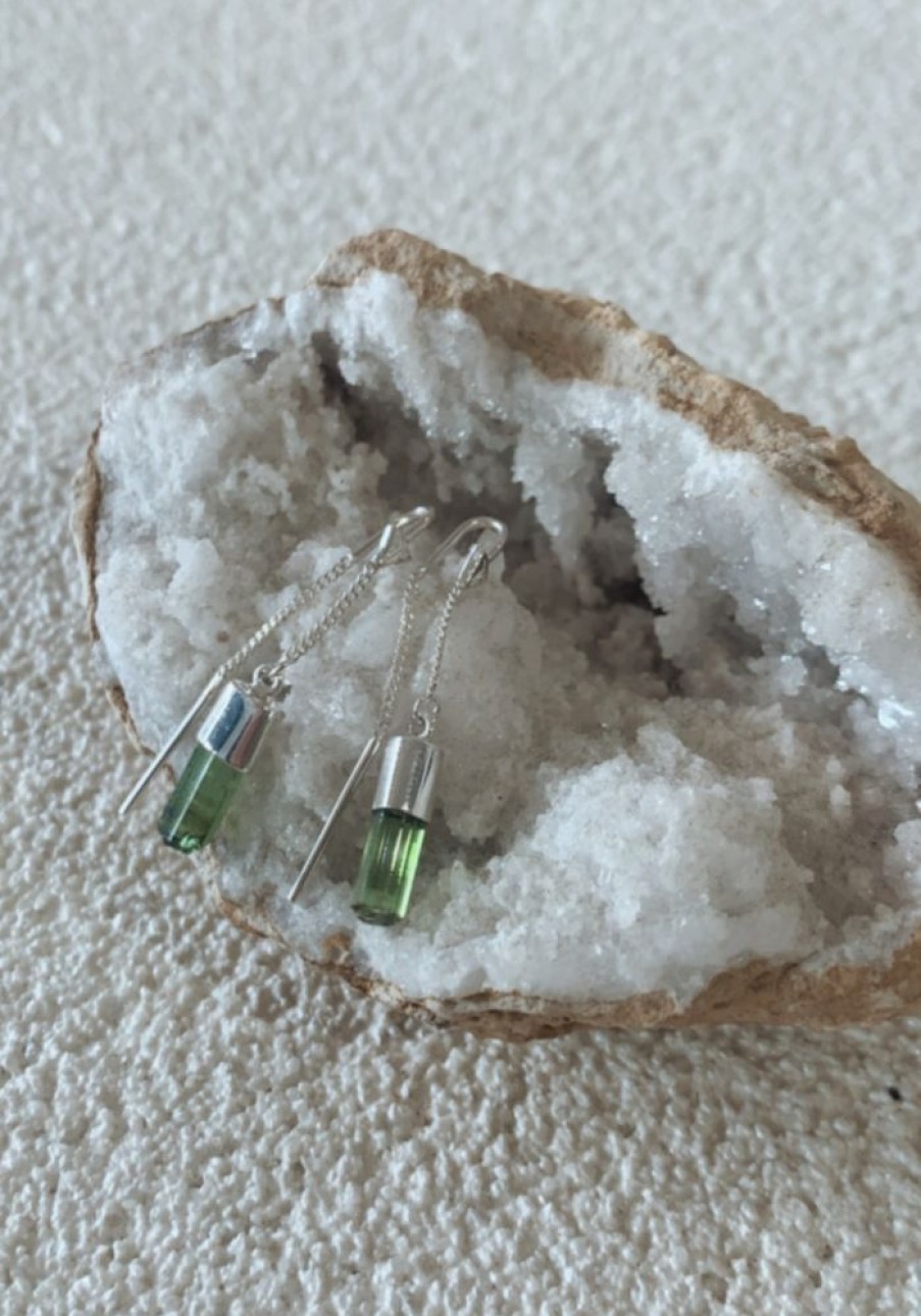 Accessories Tiger Frame Gold Jewels | Tiger Frame Silver Green Tourmaline Crystal Earrings