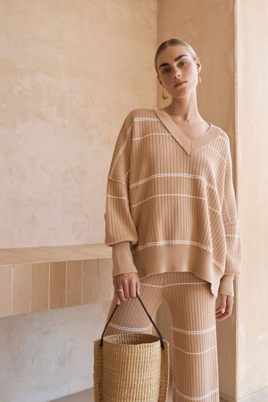 Fashion Arcaa Movement Tops | Vera Organic Knit Sweater- Honey Stripe