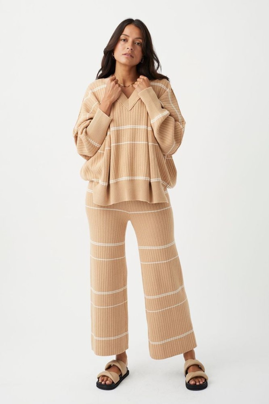 Fashion Arcaa Movement Tops | Vera Organic Knit Sweater- Honey Stripe