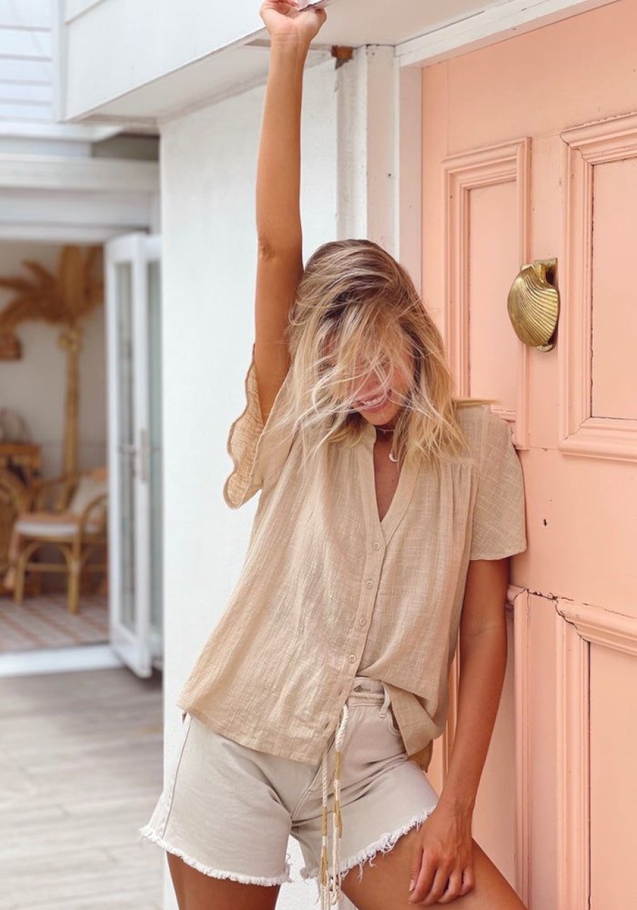 Fashion Cabo Tops | Shoreline Blouse - Almond