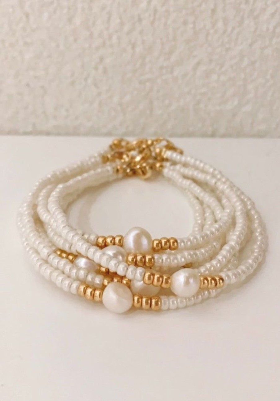 Accessories NP Rocks Jewellery Bracelets | Bahama Seed Bead Pearl Bracelet - Natural